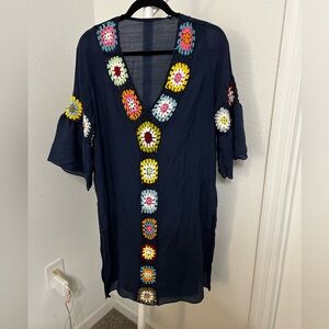 Navy Granny Square Tunic Swimsuit Cover-Up | Medium